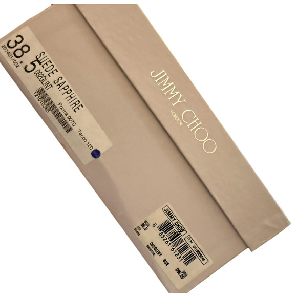 Jimmy Choo 8.5 Blue Suede  $995 Glint PeepToe Booties Studded Heels Sapphire BOX - Picture 6 of 9